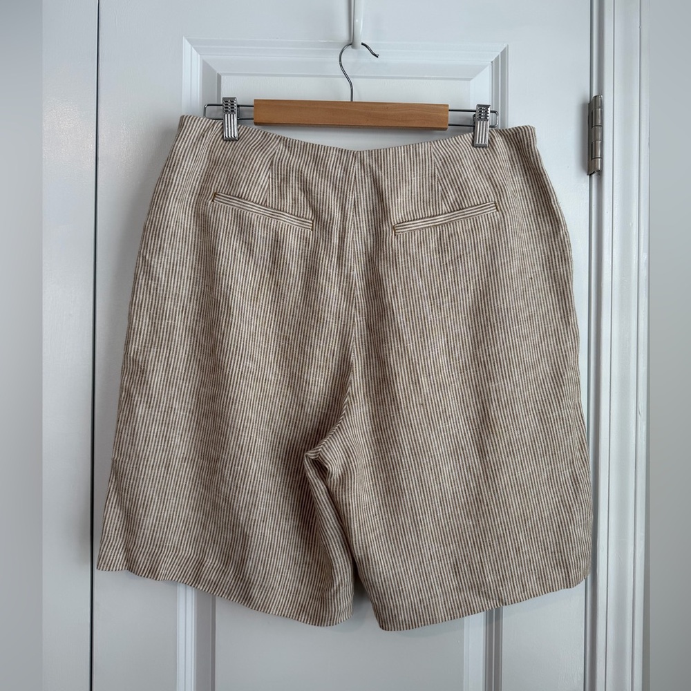 Boden Women’s Falmouth Linen Button Shorts 9” Tan Ecru Stripes Size 10 - Picture 3 of 8